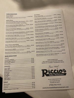 riccio's italian restaurant menu.